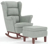 Fotele - Jasnoszary fotel bujany w stylu uszak z podnóżkiem C5-Z04 - miniaturka - grafika 1