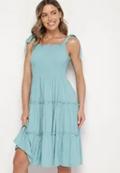 Sukienki - Jasnoniebieska Rozkloszowana Sukienka z Wiskozą na Wiązanych Ramiączkach Aralisse - miniaturka - grafika 1