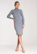 Sukienki - Elegancka sukienka bawełniana z golfem - M1042 szara rozmiar XL - miniaturka - grafika 1