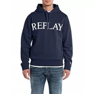Bluzy męskie - Replay Męska bluza z kapturem, 085 niebieski, M - miniaturka - grafika 1