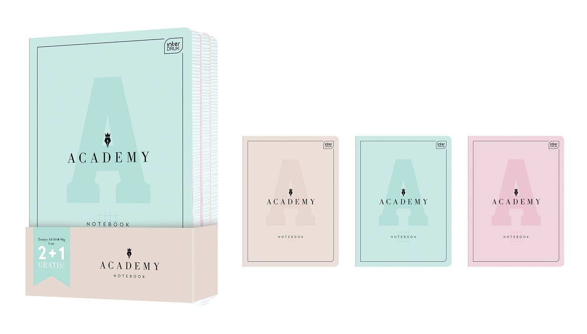 Interdruk, Zestaw 3 szt., Zeszyty A4 60# Academy Pastel