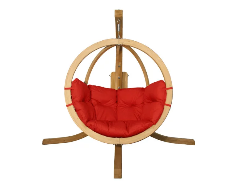 Zestaw: Jednoosobowy Fotel Wiszący Z Drewnianym Stelażem, Czerwony Swingpod Fotel + Stojak