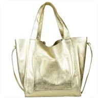 Torebki damskie - Duża torebka worek z miękkiej skóry naturalnej lekka XXL złota - miniaturka - grafika 1