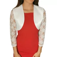 Marynarki i żakiety damskie - Klasyczne bolerko satynowe ecru z rękawem 3/4 z koronki - JULIA 42 - miniaturka - grafika 1