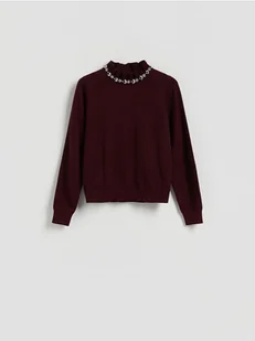 Reserved - Sweter z ozdobną aplikacją - ciemnofioletowy - Swetry damskie - miniaturka - grafika 1