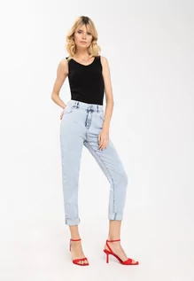 Spodnie damskie - Damskie jeansy z luźnymi nogawkami, Mom Fit, D-LIDYA 3 - Volcano - grafika 1