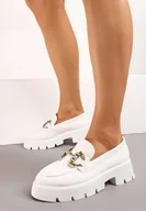 Mokasyny damskie - Białe Mokasyny na Grubej Podeszwie z Biżuteryjną Klamrą Rosaivy - miniaturka - grafika 1