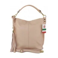 Torebki damskie - Worek na ramię Vera Pelle złote okucia pojemny a4 włoska torba Różowa W76RR - miniaturka - grafika 1