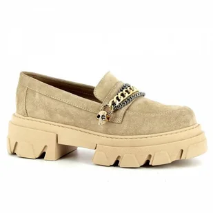 Beżowe mokasyny na platformie z łańcuszkiem CARINII - Carinii - Mokasyny damskie - miniaturka - grafika 1