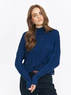 Swetry damskie - Granatowy golf z warkoczowym splotem - miniaturka - grafika 1