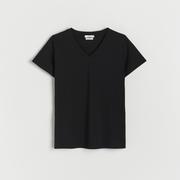 Koszulki i topy damskie - Reserved - T-shirt z dekoltem V - Czarny - miniaturka - grafika 1