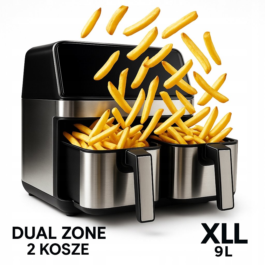 Frytkownica Beztłuszczowa Dwukomorowa 9L Air Fryer 2000W 10 Programów Led