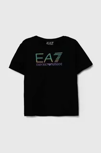 Koszulki dla chłopców - EA7 Emporio Armani t-shirt bawełniany dziecięcy kolor czarny z nadrukiem - grafika 1