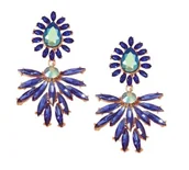 Kolczyki - Niebieskie kolczyki na WESELE do sukienki listki wiszące okazałe szerokie - miniaturka - grafika 1