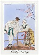 Plakaty - Costumes Parisiens, no. 39: Robe de crêpe de Chine blanc from Journal des Dames et des Modes, George Barbier - plakat 40x50 cm - miniaturka - grafika 1