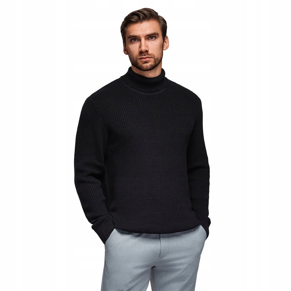 Sweter klasyczny męski z golfem z bawełny - czarny V4 OM-SWTN-0162 r. M