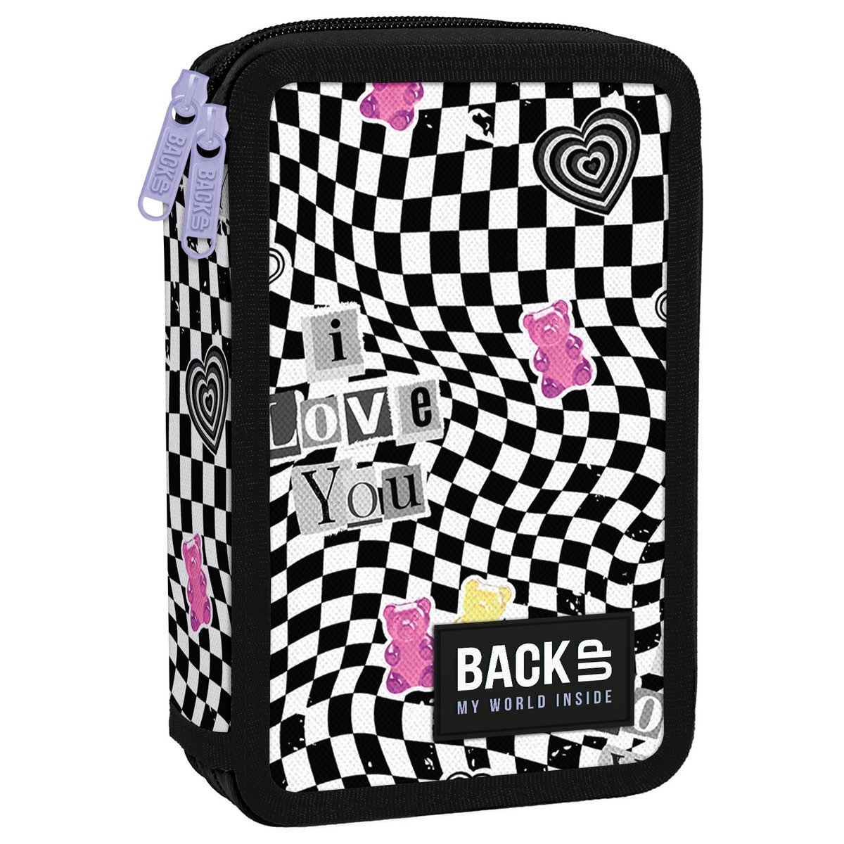 BackUP Piórnik Model Podwójny Z Wyposażeniem Gumi Kratka