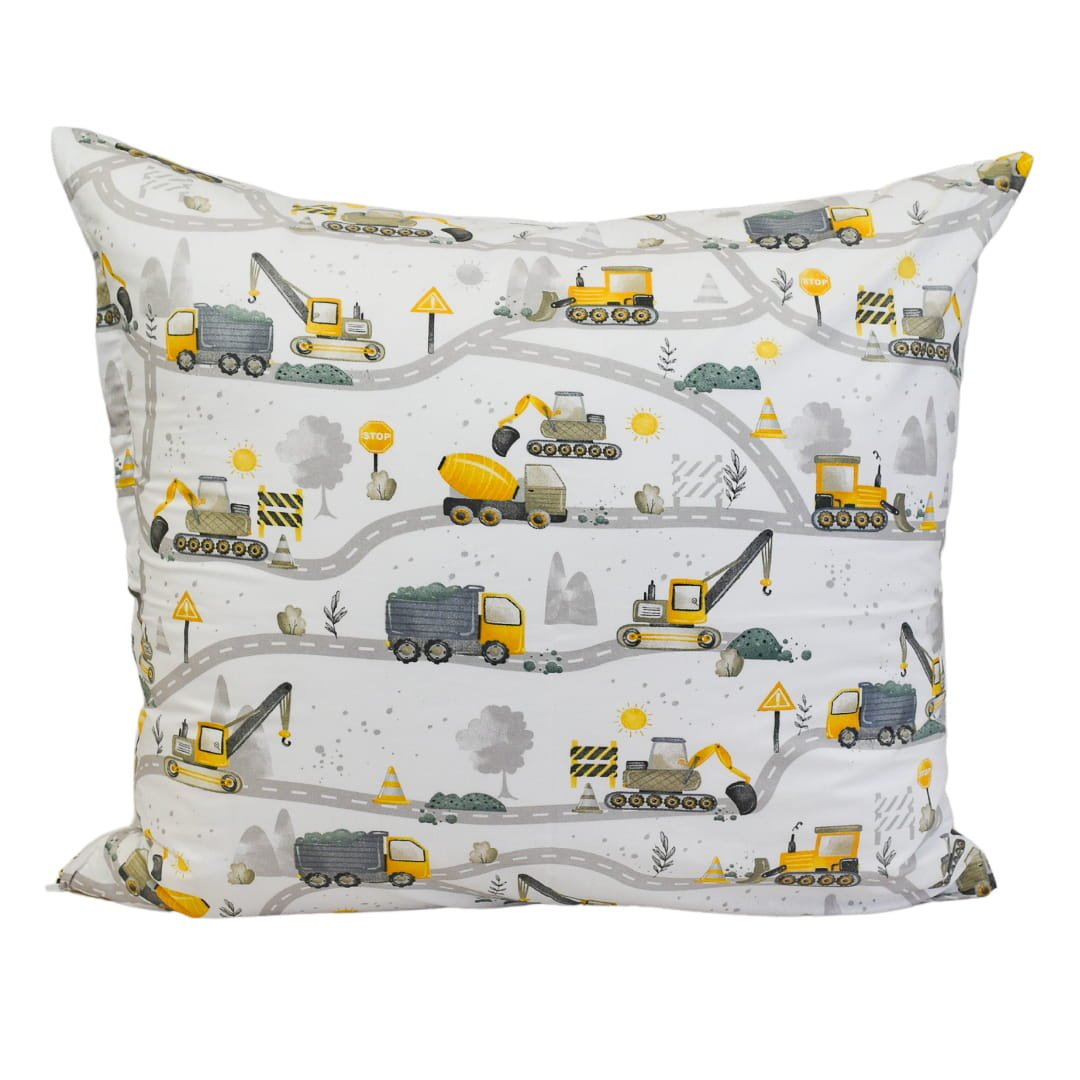 Poszewka Dziecięca 70x80 Bawełniana Koparki Żółte Nowe Wysoka Jakość Polski Producent