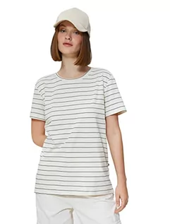 Paski - Koton Damska bawełniana koszulka z krótkim rękawem Crew Neck, Beżowy pasek (0s5), XL - grafika 1