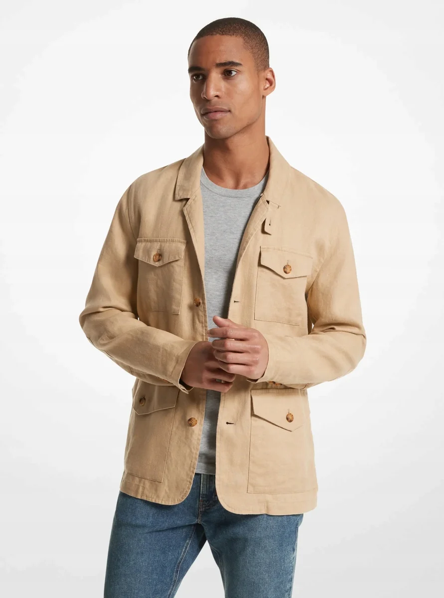 MICHAEL KORS KURTKA MĘSKA ELEGANCKA NA GUZIKI Z LNEM BEŻOWA XL QAA*