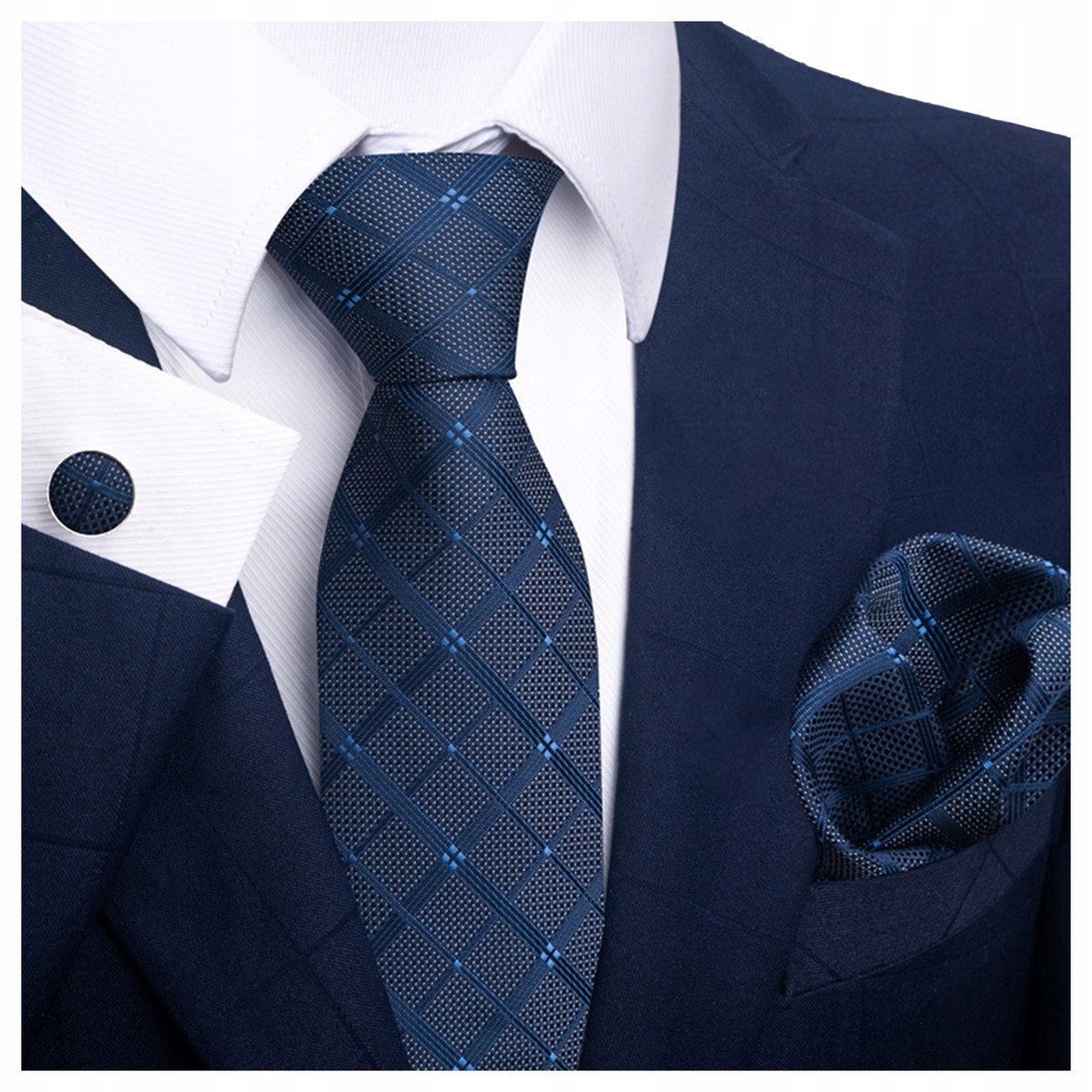Elegancki zestaw krawat + poszetka + spinki do mankietów