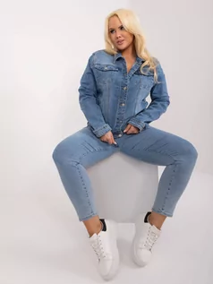 Kurtki damskie - Kurtka plus size niebieski casual jeansowa rękaw długi kieszenie - grafika 1