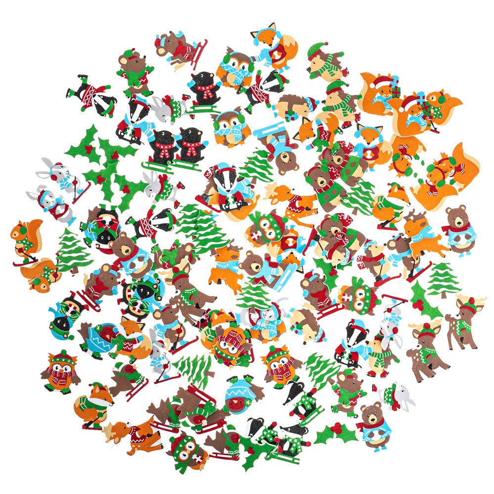Zestaw 120 sztuk naklejek z piankki ZIMOWE ZWIERZĄTKA