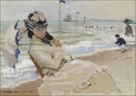 Plakaty - Galeria Plakatu, Plakat, Camille on the Beach in Trouville, Claude Monet, 80x60 cm - miniaturka - grafika 1