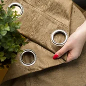 Zasłony - Gotowa zasłona welwetowa na przelotkach, ze złotym nadrukiem w kolorze brązowym, Eleonora, rozmiar:140x250 cm - miniaturka - grafika 1