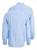 Koszule męskie - JACK & JONES Koszula męska, 2 sztuki, satyna, super slim fit, Cashmere Blue/Pack:white, M - miniaturka - grafika 1