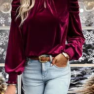 Bluzki damskie - TEMU Elegancki, Wysokiej Jakości Aksamitny Sweter z Długim Rękawem dla Kobiet na Jesień/Zimę – Idealny do Codziennego Noszenia - miniaturka - grafika 1