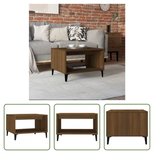 The Living Store stolik kawowy brązowy dąb 60x50x40 cm materiał drewnopochodny - Ławy i stoliki kawowe - miniaturka - grafika 1