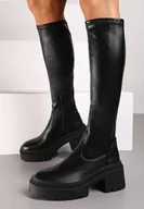 Kozaki damskie - Czarne Długie Kozaki na Słupku z Dopasowaną Cholewką Laoriah - miniaturka - grafika 1
