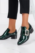 Półbuty damskie - Zielone półbuty lordsy lakierowane z klamrą na niskim obcasie POLSKA SKÓRA Casu 4144 - miniaturka - grafika 1