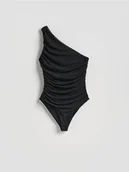 Koszulki i topy damskie - Reserved - Body na jedno ramię - czarny - miniaturka - grafika 1