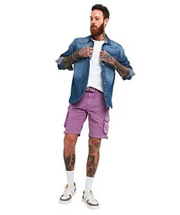 Joe Browns Męskie szorty cargo z wieloma kieszeniami z paskiem do kolan, fioletowe, talia 36, morwa, 36W - Spodenki damskie - miniaturka - grafika 1