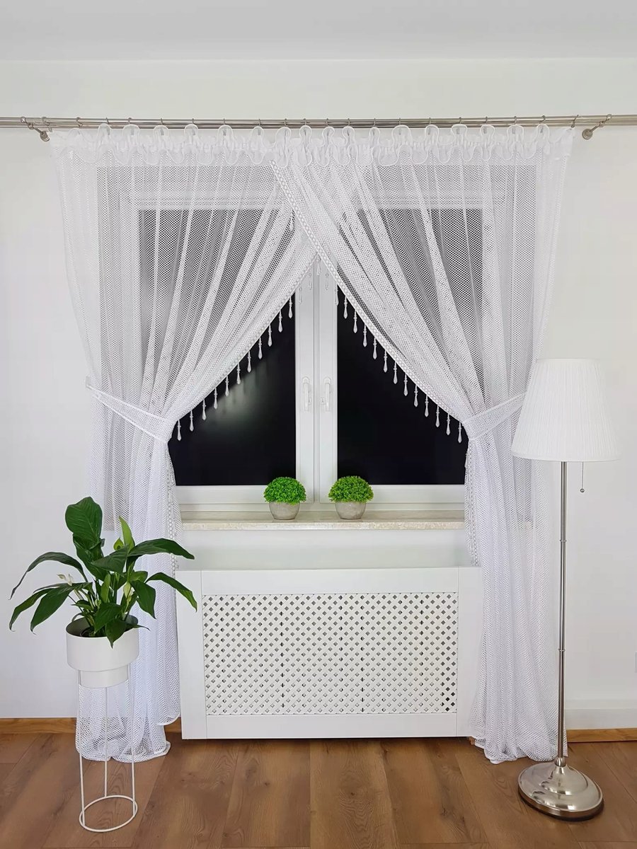 FIRANA SIATECZKOWA DO KUCHNI FIRANKI Z KORALIKAMI NA TAŚMIE 400X250 BIAŁA