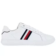 Buty sportowe męskie - Buty Tommy Hilfiger Corporate Leather Cup Stripes FM0FM04732-YBS - białe - miniaturka - grafika 1