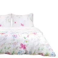 Pościel - Pościel bawełniana 140x200 BAWEŁNA 100% biała w kolorowe pastelowe kwiaty - miniaturka - grafika 1