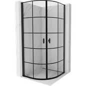 Kabiny prysznicowe - Mexen Mist kabina prysznicowa półokrągła uchylna 80 x 80 cm, czarna kratka, czarna - 8A31-080-080-70-77 - miniaturka - grafika 1