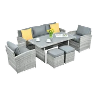 Meble ogrodowe - Zestaw z technorattanu BORNEO + PUFY Stone Grey - miniaturka - grafika 1