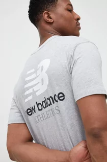 Koszulki męskie - New Balance t-shirt bawełniany kolor szary z nadrukiem - grafika 1
