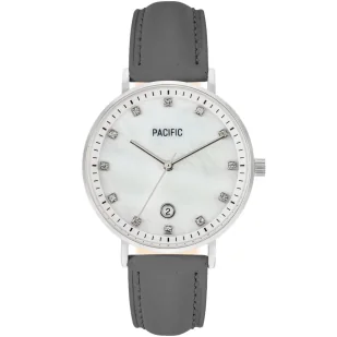 Zegarek Srebrny damski zegarek na szarym pasku PACIFIC X6090-05 - Zegarki damskie - miniaturka - grafika 1