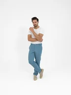 Spodnie męskie - Lniane spodnie SUNSET dusty blue - miniaturka - grafika 1