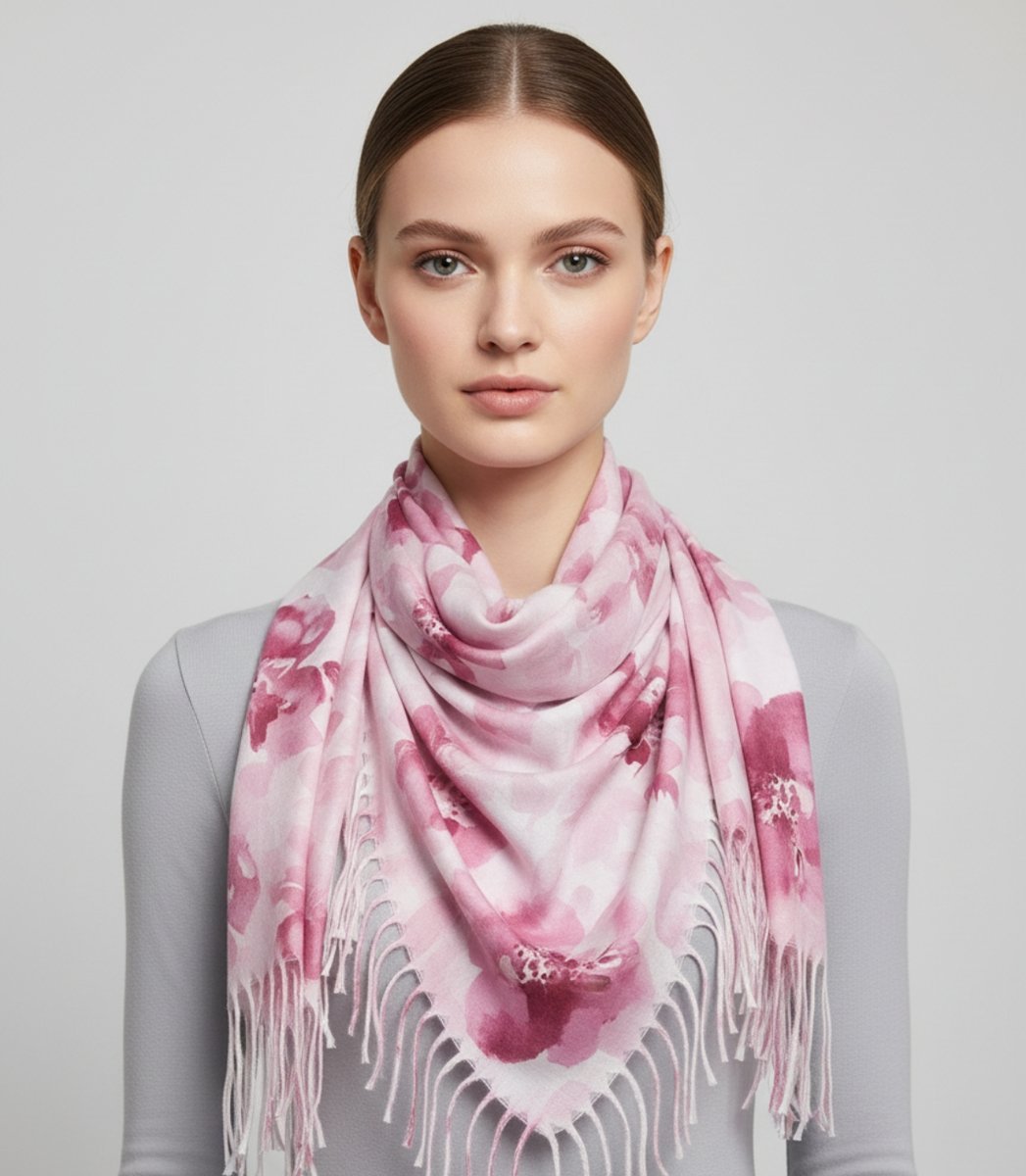 Kwiatowa kobieca chusta szal damski z frędzlami