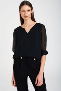 Czarna bluzka z tkaniny typu plumeti - Greenpoint - Bluzki damskie - miniaturka - grafika 1
