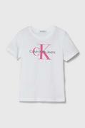 Koszulki dla chłopców - Calvin Klein Jeans t-shirt bawełniany dziecięcy kolor biały z nadrukiem - miniaturka - grafika 1