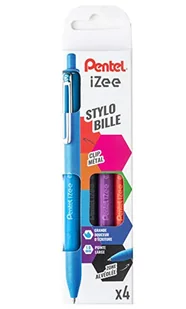 Pentel IZee długopis, wysuwany, z metalowym klipsem, poeta de 4 czarny/czerwony/błękitny/fioletowy. - Długopisy - miniaturka - grafika 1