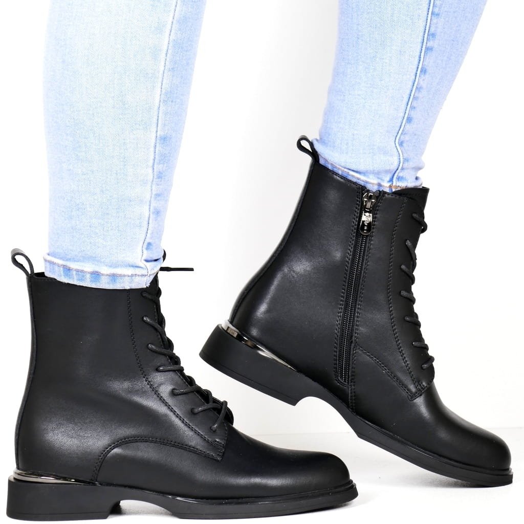 Damskie Trzewiki Botki Skórzane Filippo 6520 Czarne