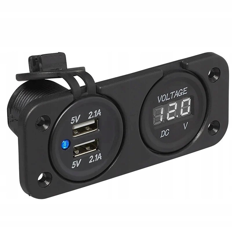 Ładowarka samochodowa zestaw do montażu woltomierz 6–30 V podwójny port USB